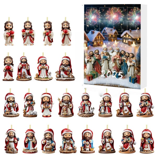 24PCS Jesus Pendant Christmas Advent Calendar 2D Acrylic Countdown Pendant Carousel 10