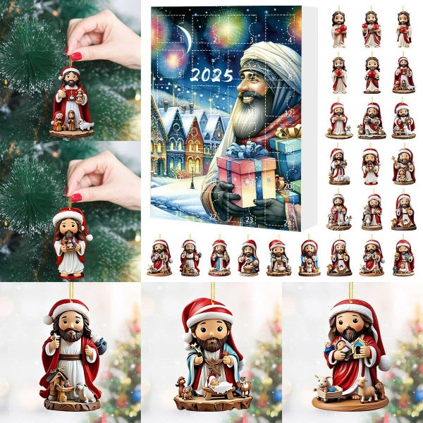 24PCS Jesus Pendant Christmas Advent Calendar 2D Acrylic 24 Countdown Pendant Carousel 1