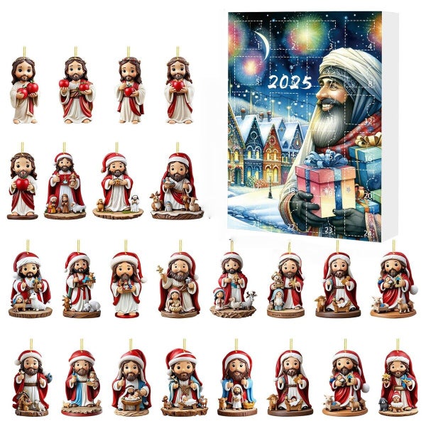 24PCS Jesus Pendant Christmas Advent Calendar 2D Acrylic 24 Countdown Pendant Carousel 10