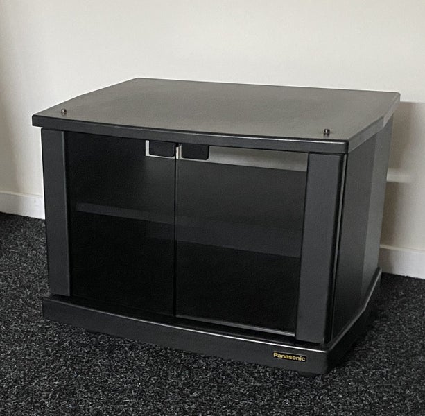 RETRO PANASONIC BLACK TV STAND or CABINET ON WHEELS Eighties Nineties Carousel 1