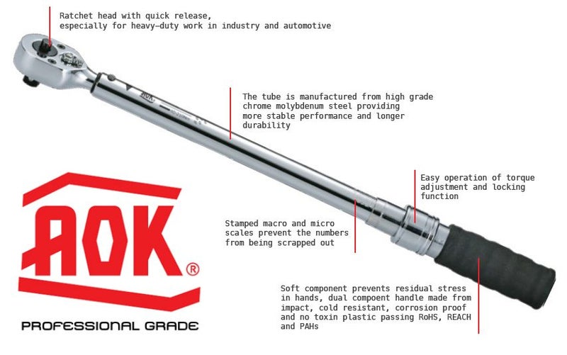AOK 1/2" Drive Torque Wrench - 30-250 Ft/Lbs (70-350 Nm) Carousel 1