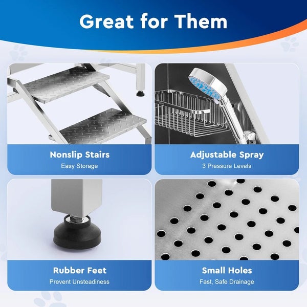 50" Pet Dog Grooming Bath Tub /Table Professional Cat Dog Wash Shower Station Carousel 10