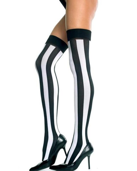 Black and White Opaque Thigh High Stockings Carousel 1