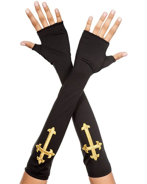 Gold Gothic Cross Fingerless Gloves Carousel 1
