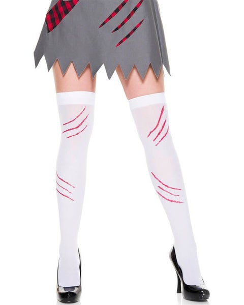White Opaque Thigh High Stockings with Blood Claw Scratch Carousel 1