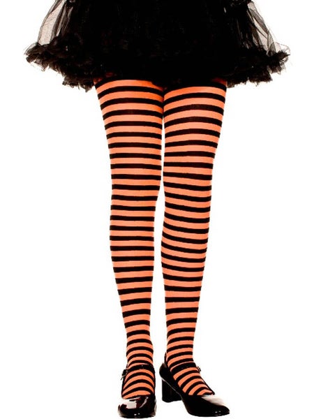 Black and Orange Striped Girls Tights Carousel 1