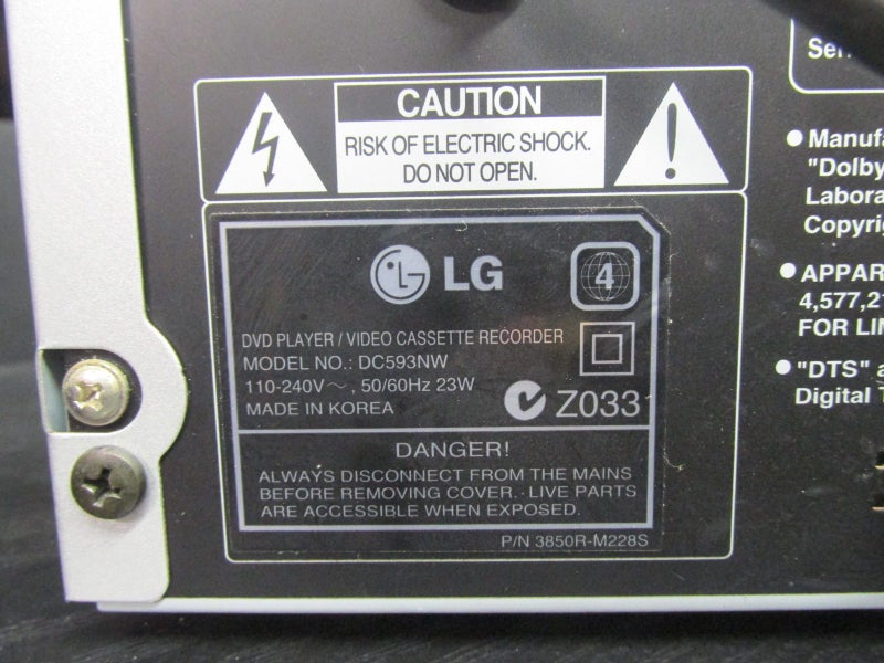 LG DC593NW Hi-Fi DVD Stereo PLAYER/VIDEO CASSETTE RECORDER VHS Carousel 4
