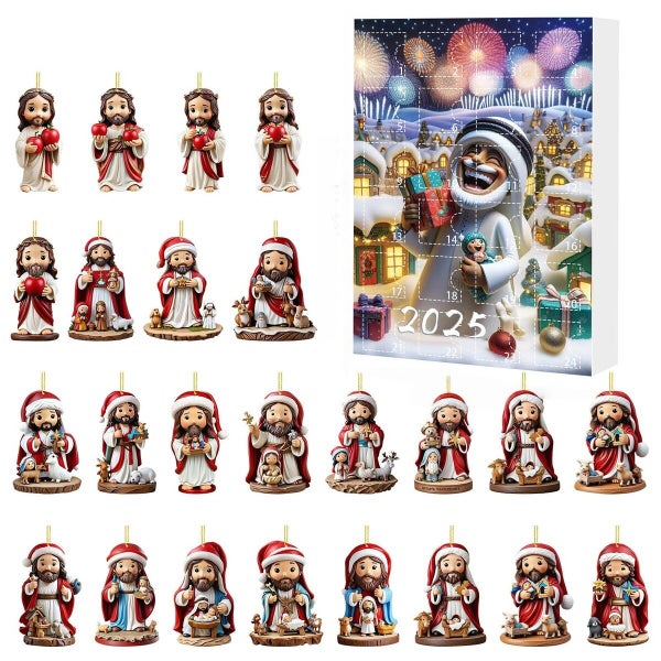24PCS Jesus Pendant Christmas Advent Calendar 2D Acrylic Countdown Pendant Carousel 10