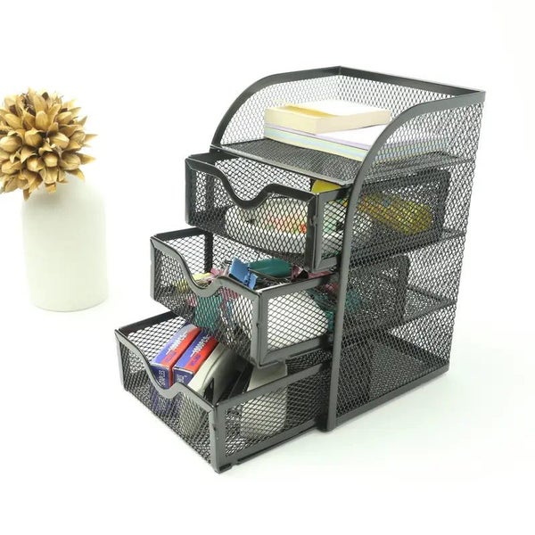 NNETM 4 Tier Mesh Desk Organizer with 3 Drawers - Efficient Desk Organization Carousel 1