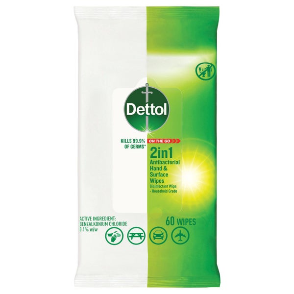 Dettol Antibacterial 2 in 1 Hand & Surface Wipes 60 Pack Carousel 1