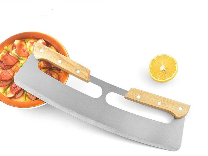Pizza Cutter with PP Protective Cover, Pizza Cutter Rocker Blade, Wooden Rocker Carousel 1