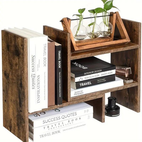 NNETM Desktop Storage Rack Bookshelf - Brown Carousel 2