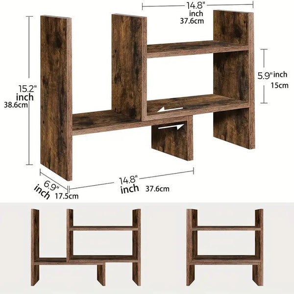 NNETM Desktop Storage Rack Bookshelf - Brown Carousel 4