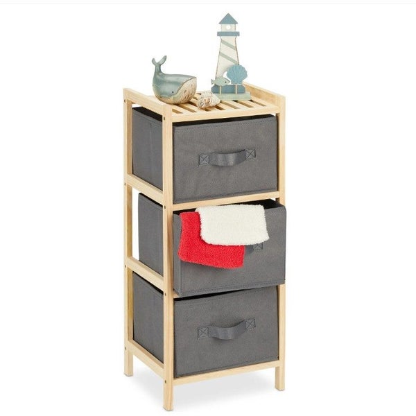 3 Drawer Storage Chest Bedroom Bathroom Wooden Cabinet with 3 Fabric Box Inserts Carousel 1