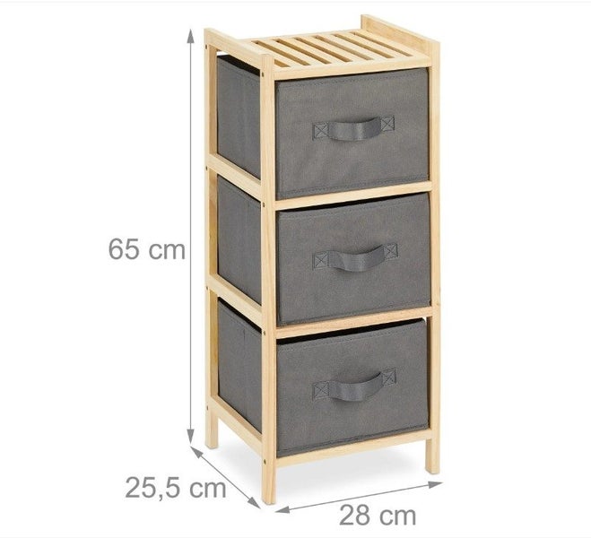3 Drawer Storage Chest Bedroom Bathroom Wooden Cabinet with 3 Fabric Box Inserts Carousel 5