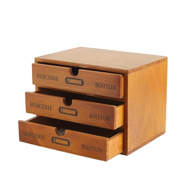 NNETM Timeless Elegance: 3-Layer Vintage Wooden Desktop Organizer Carousel 1