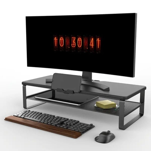 NNETM Organized Elevation: Dual-Level Monitor Stand with Drawer Carousel 1