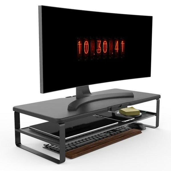NNETM Organized Elevation: Dual-Level Monitor Stand with Drawer Carousel 2