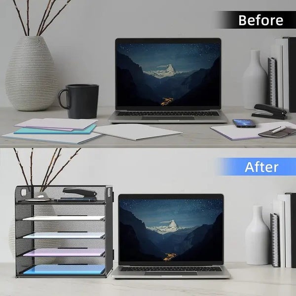 NNETM Black Mesh Desktop File Organizer - 5-Layer, Portable and Sleek Design Carousel 6