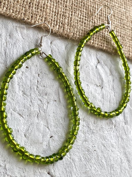 Peridot Glass Tear Hoop Beaded Earrings Carousel 2