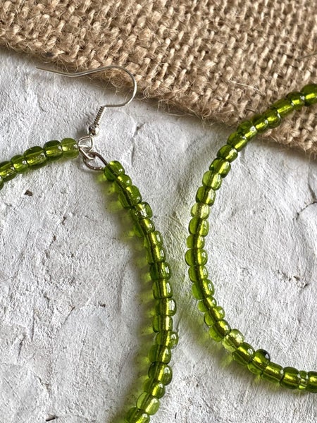 Peridot Glass Tear Hoop Beaded Earrings Carousel 3