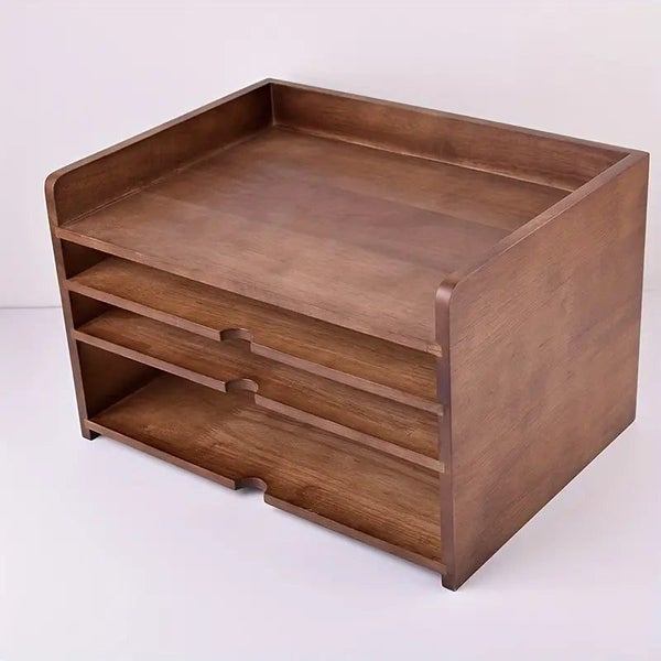 NNETM Vintage Solid Wood A4 Multi-layered File Organizer Box Rack Carousel 2