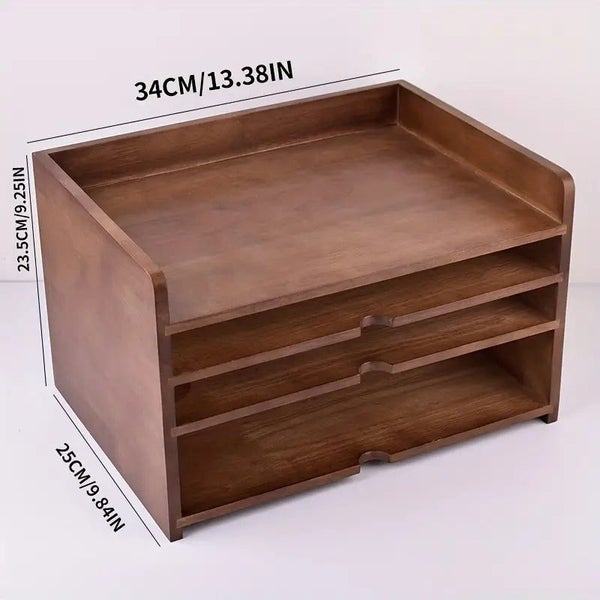 NNETM Vintage Solid Wood A4 Multi-layered File Organizer Box Rack Carousel 7
