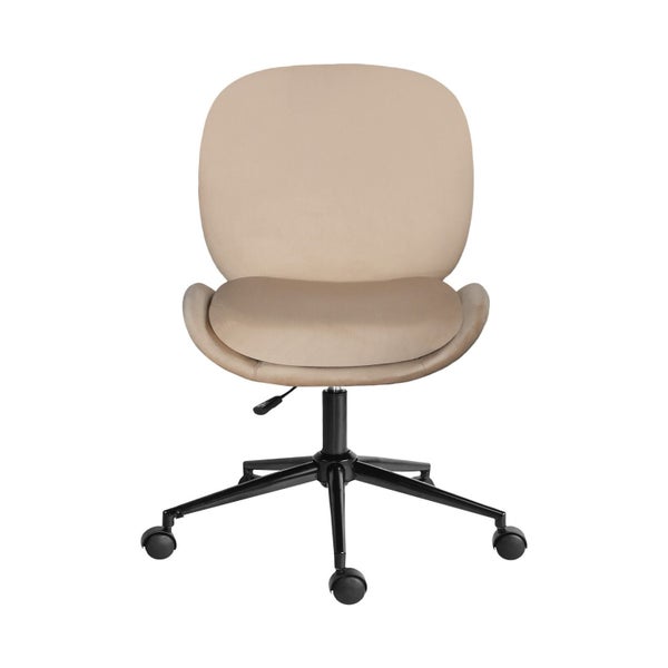 Office Desk Chair - Velvet Armless Swivel Study Seat Ovoid Pale Khaki Carousel 1