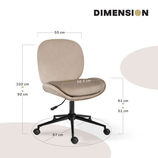 Office Desk Chair - Velvet Armless Swivel Study Seat Ovoid Pale Khaki Carousel 2