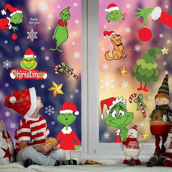 Christmas Decorations Indoor Window Clings Grinch Window Stickers Decals Carousel 2