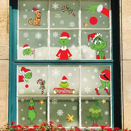 Christmas Decorations Indoor Window Clings Grinch Window Stickers Decals Carousel 5