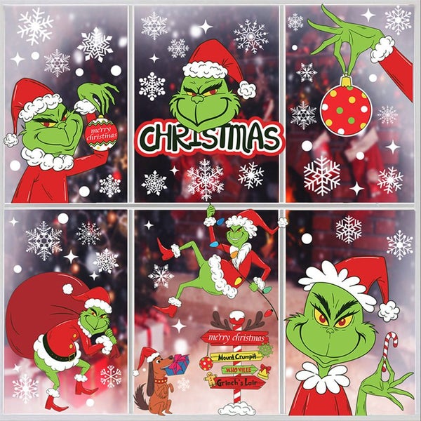 Christmas Decorations Indoor Window Clings Grinch Window Stickers Decals Carousel 1