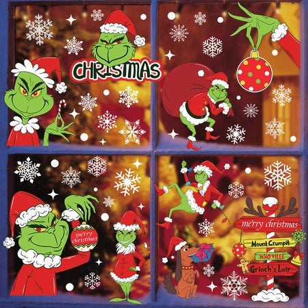 Christmas Decorations Indoor Window Clings Grinch Window Stickers Decals Carousel 2