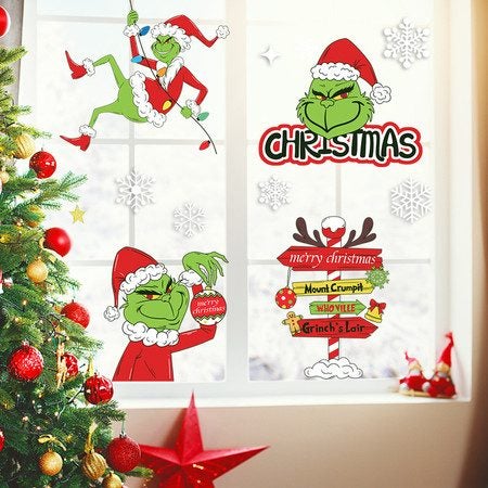 Christmas Decorations Indoor Window Clings Grinch Window Stickers Decals Carousel 4
