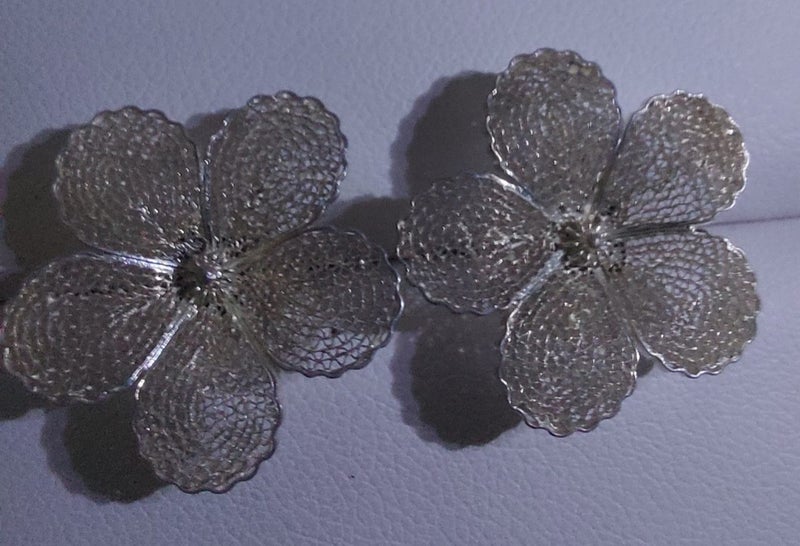 Rare Antique Art Deco filigree sterling silver Daisy earrings Carousel 2