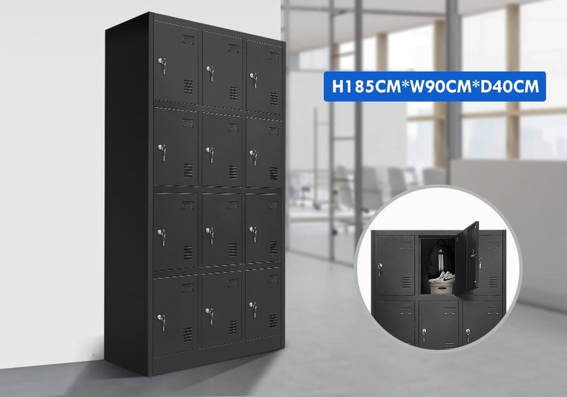 Steel Locker Gym Stationary Storage Cabinet 12 Doors Carousel 1
