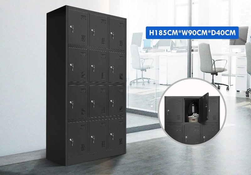 Steel Locker Gym Stationary Storage Cabinet 12 Doors Carousel 2