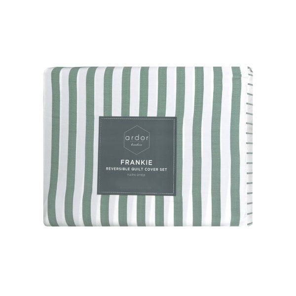 Ardor Frankie Sage Stripe Yarn Dyed Reversible Quilt Cover Set Carousel 5