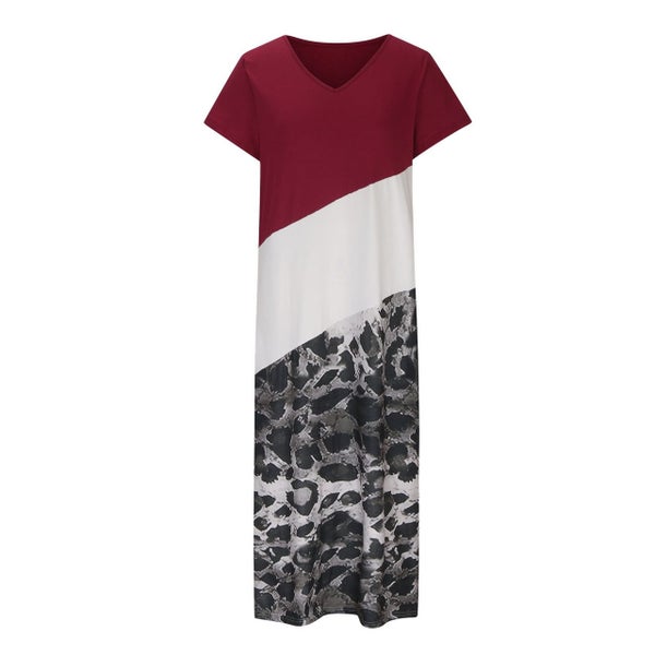 Leopard Joint Colour Patchwork Split Long Dress Carousel 1