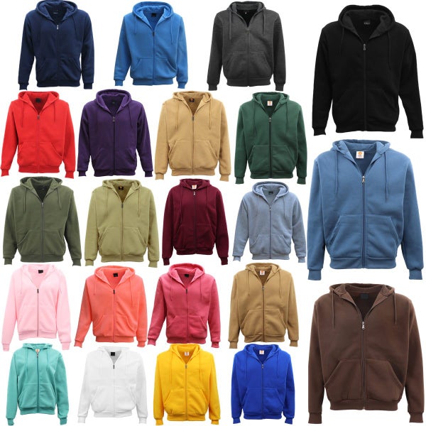 Adult Unisex Zip Plain Fleece Hoodie Hooded Jacket Mens Sweatshirt Jumper XS-... Carousel 2
