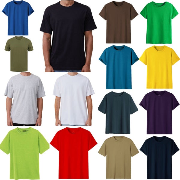 Adult 100% Cotton T-Shirt Unisex Men's Basic Plain Blank Crew Tee Tops Shirts... Carousel 2