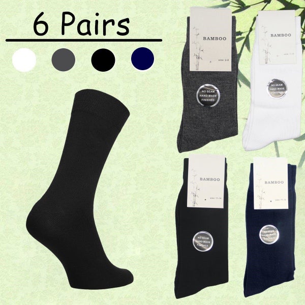 6 Pairs Mens Womens Soft Natural Bamboo Work Business Socks Odor Sweat Resist... Carousel 2