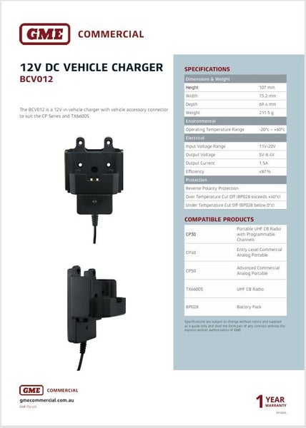 GME VEHICLE CHARGER FOR CP40 RADIOS Carousel 1
