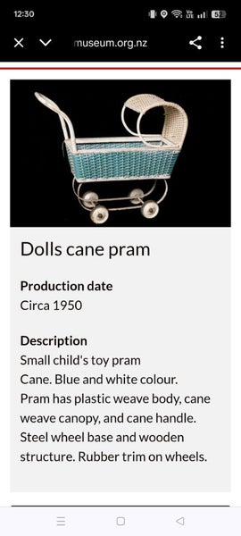 Charming vintage 1950s white cane dolls pram Carousel 11