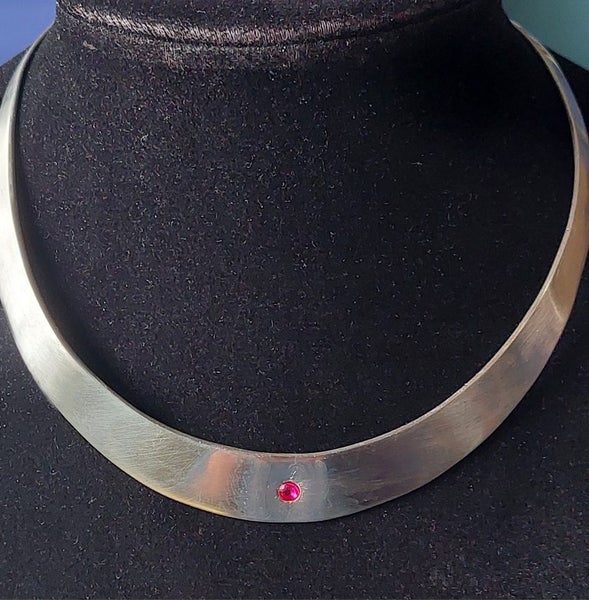 Stylish sterling silver genuine ruby 925 choker collar necklace Carousel 1