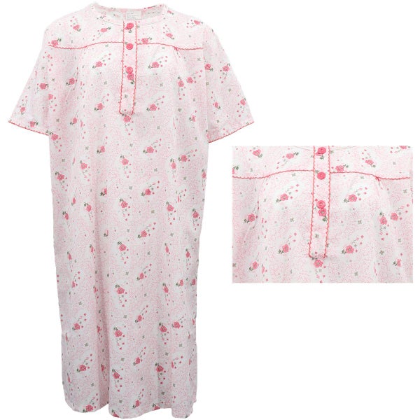 Women's 100% Cotton Short Sleeves Night Dress Gown Nightie Pajamas PJs Sleepw... Carousel 1