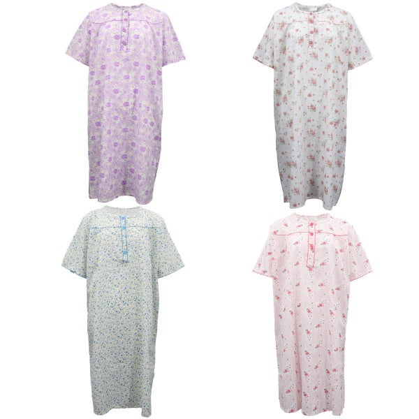 Women's 100% Cotton Short Sleeves Night Dress Gown Nightie Pajamas PJs Sleepw... Carousel 2