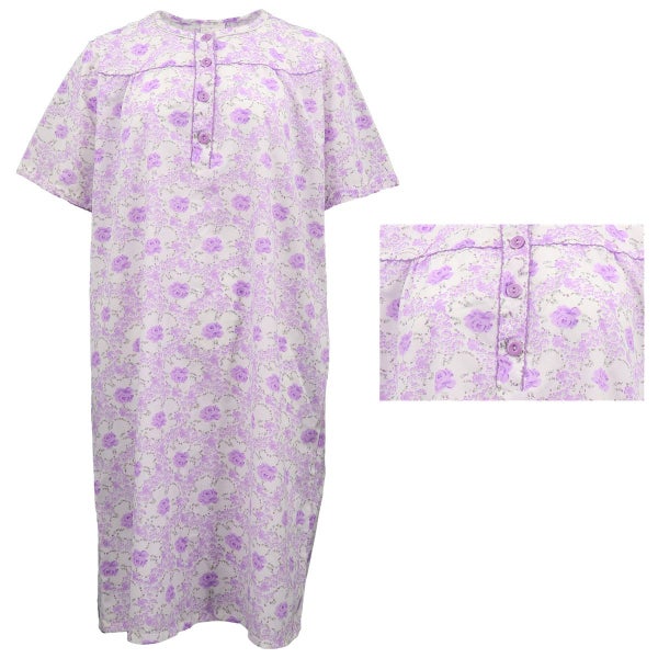 Women's 100% Cotton Short Sleeves Night Dress Gown Nightie Pajamas PJs Sleepw... Carousel 1