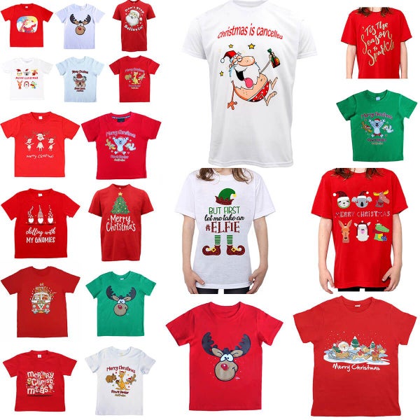 New Kids Christmas Xmas T Shirt Tee Tops 100% Cotton Boys Girls Gift Red Whit... Carousel 2