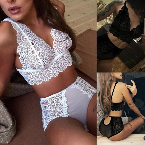 Womens Ladies Sexy Lace Lingerie Top Bra Thong Underwear Set Nightwear Sleepw... Carousel 2